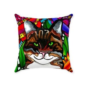 Soft Suede Indoor Pillow with Tabby Cat